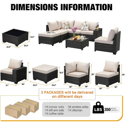 All-Weather Outdoor Wicker Sectional Patio Furniture Set with Cushions and Rattan Sofa for Conversation Area