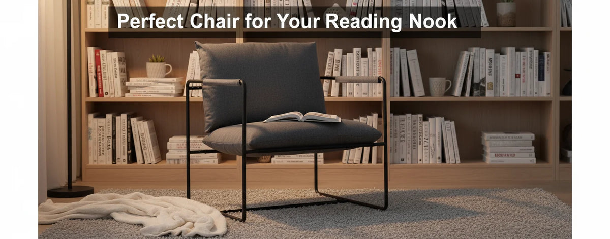 Modern Mid Century Accent Chair, Metal Frame Armchair with Shredded Foam Cushion, Upholstered Lounge Chair Dark Grey