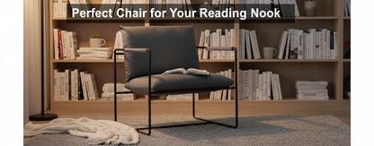 Modern Mid Century Accent Chair, Metal Frame Armchair with Shredded Foam Cushion, Upholstered Lounge Chair Dark Grey