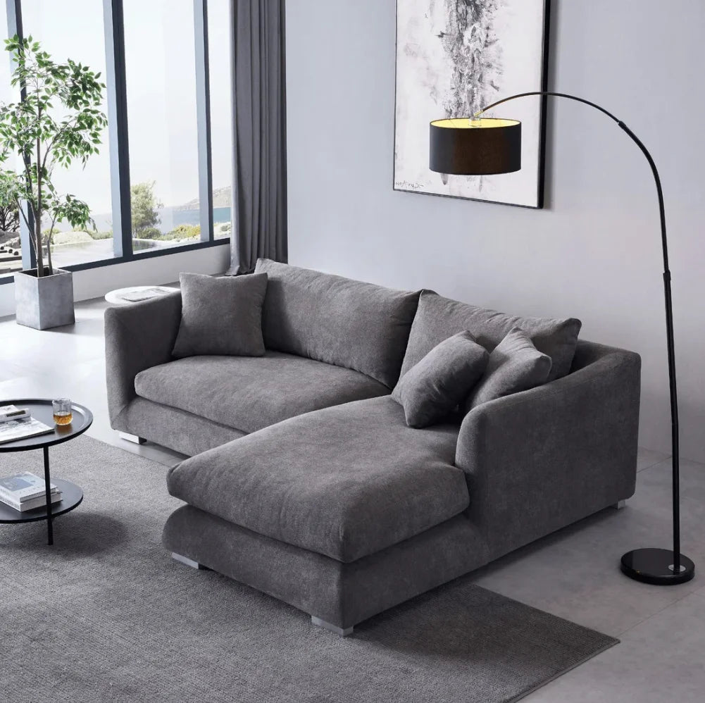 Modern Home Living Room Sofa Set White Linen Feather Cream Beige Fabric L Shaped Corner Modular Couches Sectional Sofa