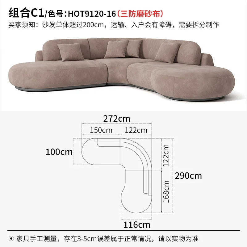 Nouveau canapé en tissu mat incurvé, grand canapé plat, simple et moderne, pour salon, grand ou petit canapé