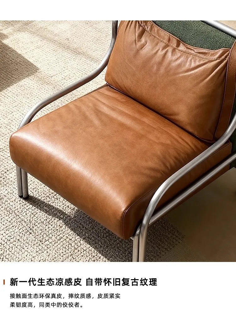 Mid-style leather single sofa lounge chair stainless steel brown leather art c hair