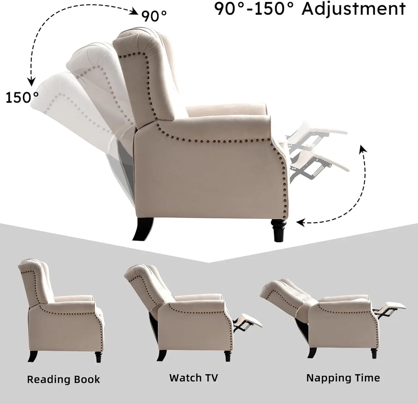 EBELLO Push Back Recliner Chair Fabric Lounge Armchair Pushback Recliner with Padded Seat for Living Room