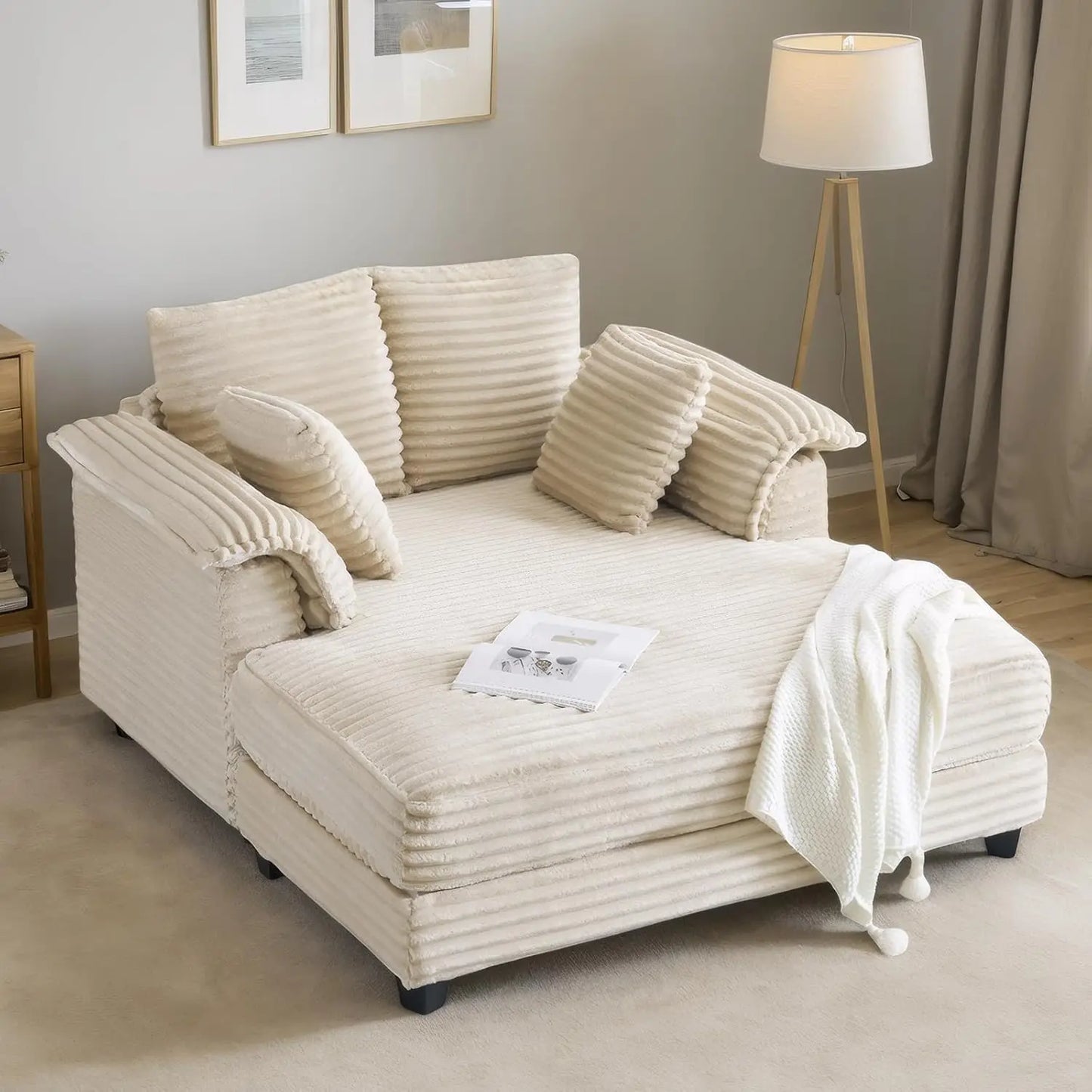 Lounge Chair, 56" Oversized Reading Chair Corduroy Chaise Sofa Recliner Bed Upholstered Comfy Sleeper Couch with, Customized