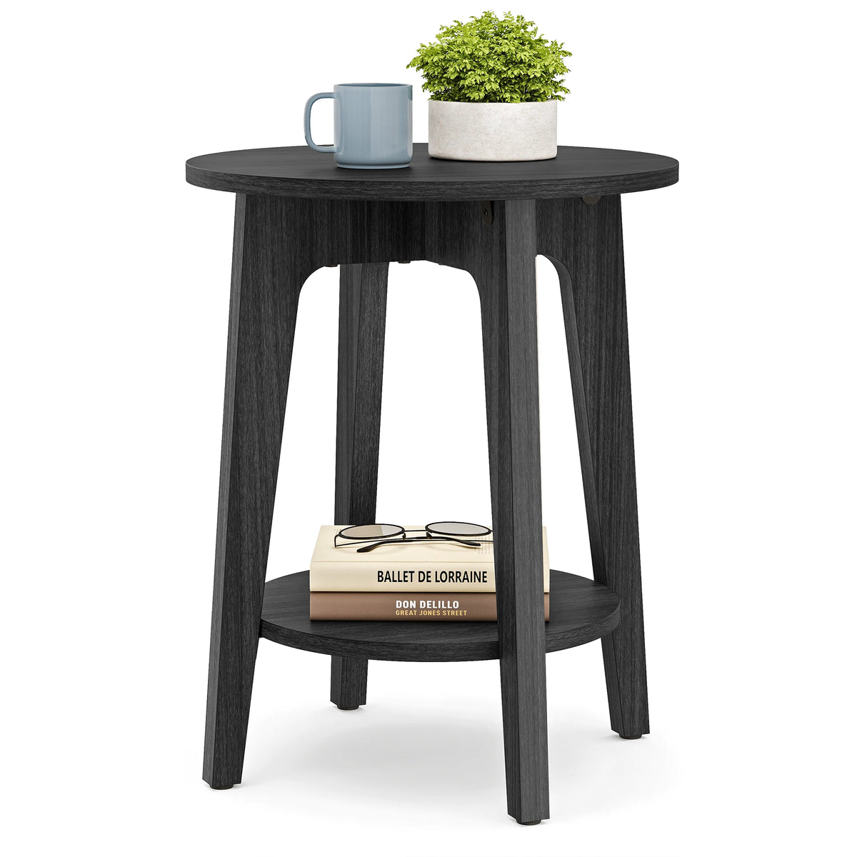 VASAGLE Side Table, Small Round End Table with Lower Shelf, Nightstand for Small Spaces, Living Room, Bedroom
