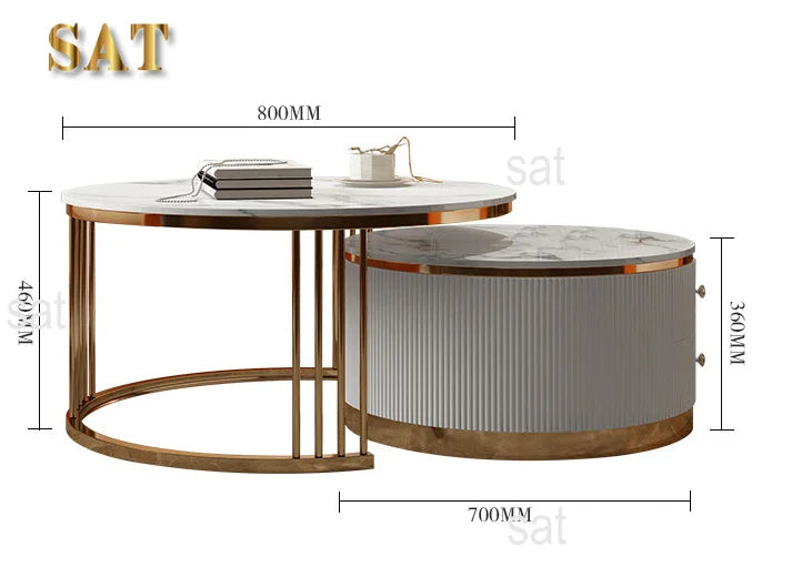 L # Best Selling Popular Marble Coffee Table Luxury Modern Marble Round Stainless Steel Corner Table