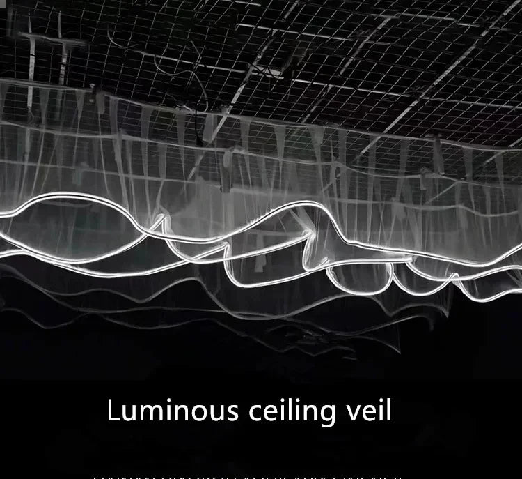 Glowing Curtain for Wedding Ceiling Decor, White Wave Tulle Fabric with Lights, Romantic Party Christmas Event Decoration