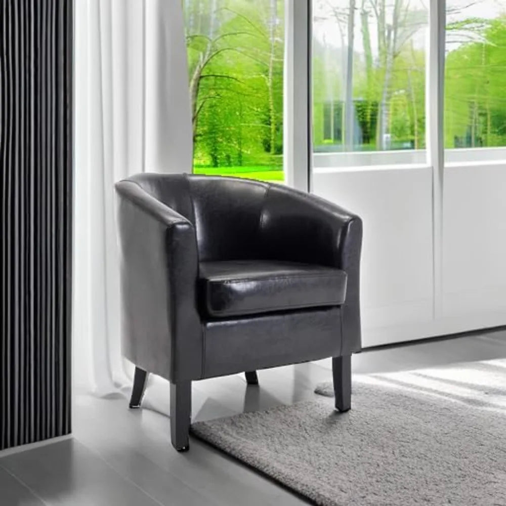 Leather-Clad Club Chairs with Padded Seats for Living Rooms, Bedrooms, and Waiting Areas in Black