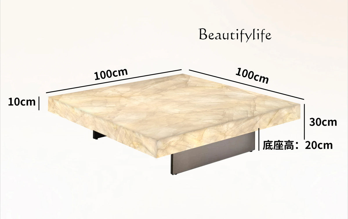 Square luminous jade coffee table villa living room marble high-end Venice brown home