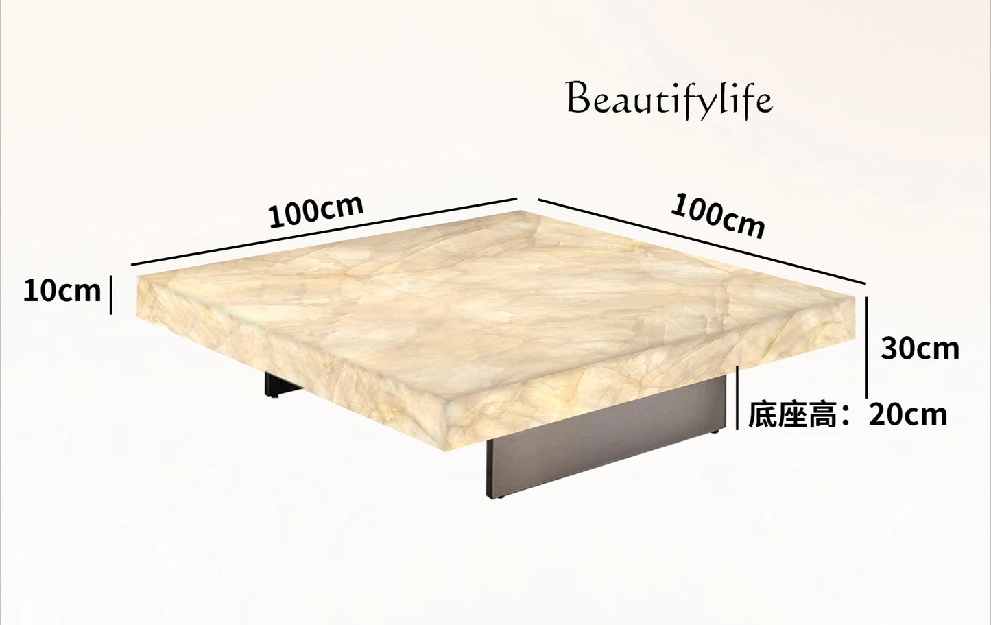 Square luminous jade coffee table villa living room marble high-end Venice brown home