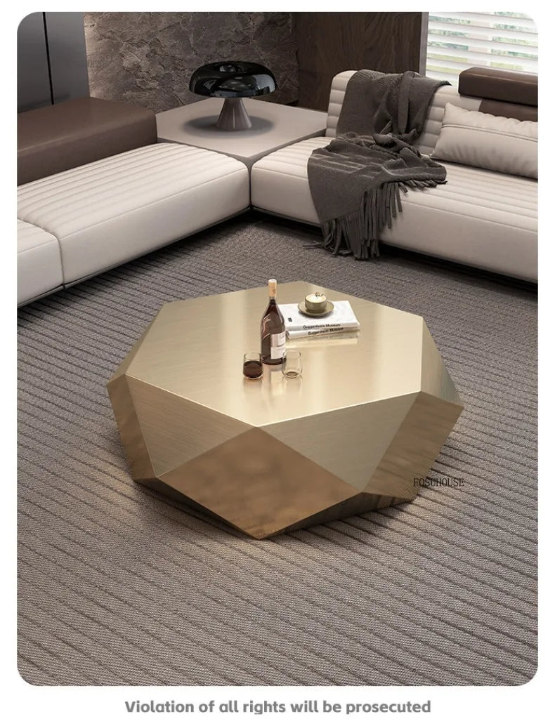 Luxury Gold Coffee Tables for Living Room Italian Irregularly Shaped Metal Side Tables Minimalist High-end Table for Office