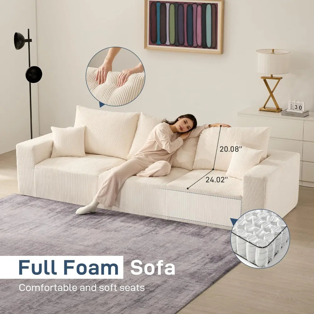 beige 113" sectional cloud boneless sofa, 3 seater u-shaped modern modular lounge couch for living room, no assembly required