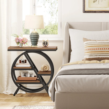 Tribesigns End Table for Living Room, 3-Tier Narrow Side Table with Storage, Wood Sofa Side Table with Geometric Metal Frame