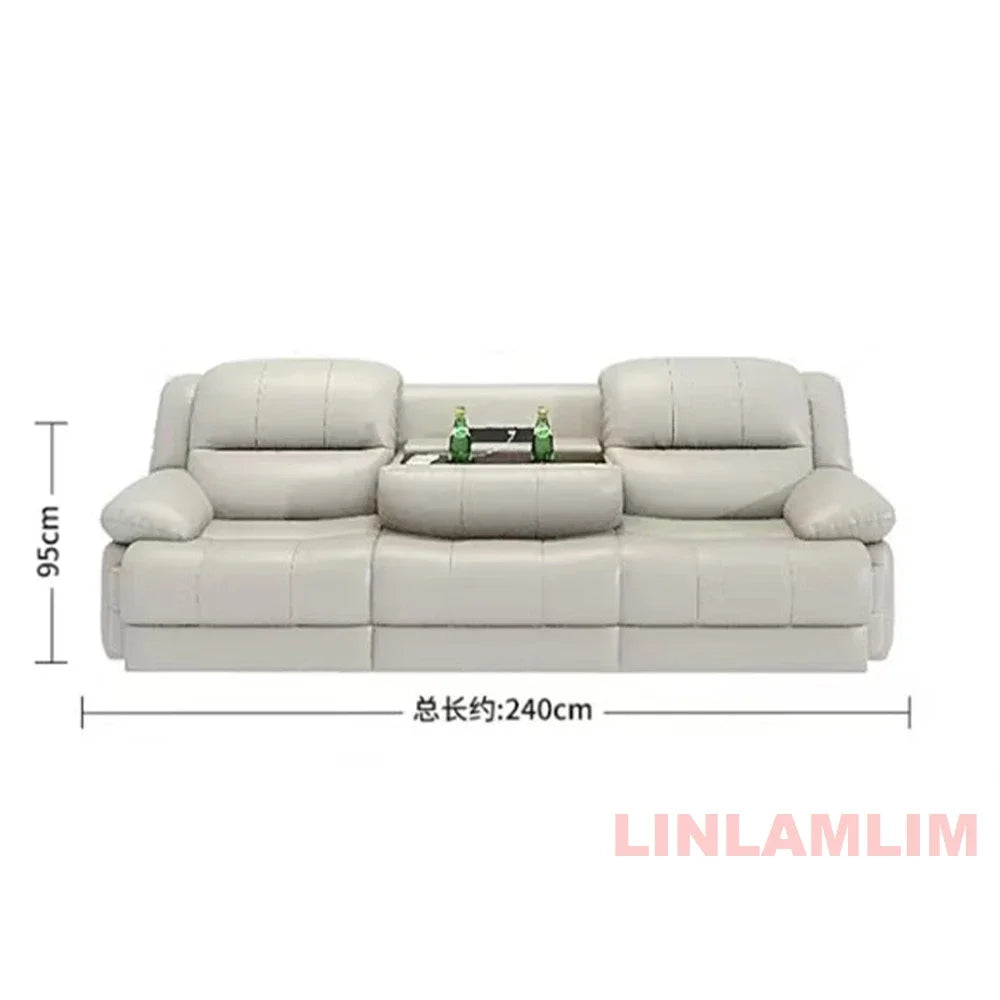 Modern Electric Reclining Sofa with Power Outlet, USB, and Hidden Cup Holders – Genuine Leather Recliner Couch for Living Room