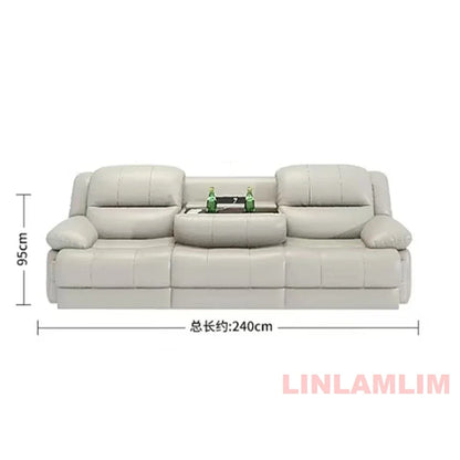 Modern Electric Reclining Sofa with Power Outlet, USB, and Hidden Cup Holders – Genuine Leather Recliner Couch for Living Room