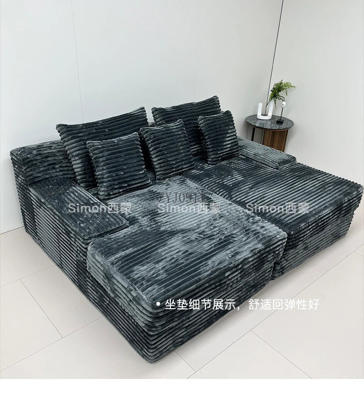 Compression sofa, rabbit plush thick striped extra wide sitting deep Shar Pei dog large plush sofa