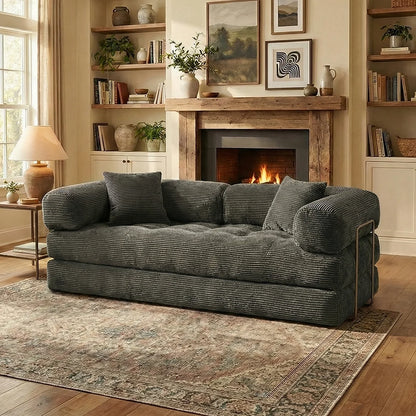 Queen Size Futon Sofa Bed 79' Convertible Couch 4-in-1 Folding Corduroy Boneless Sleeper Loveseat for Living Room