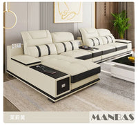 Modern Genuine Leather Sofa Living Room By MANBAS - Stylish Italian Couch with Bluetooth Speaker, USB & Adjustable Headrests