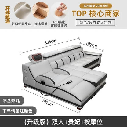 Massage sofa minimalist top layer cowhide home living room Italian minimalist leather art