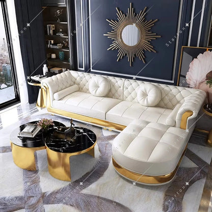 Luxury Chesterfield Sofa for Home Office Hotel Living Room Furniture Modern Genuine Leather Sofa Set