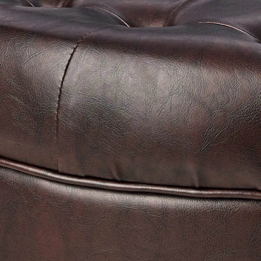 Home Decor Button Tufted Faux Leather Round Storage Ottoman Ottoman with Storage for Living Room amp Bedroom Distressed Brown