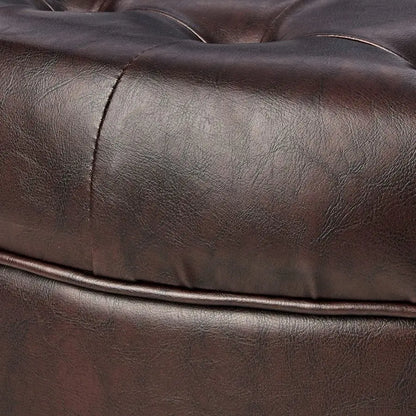 Home Decor Button Tufted Faux Leather Round Storage Ottoman Ottoman with Storage for Living Room amp Bedroom Distressed Brown