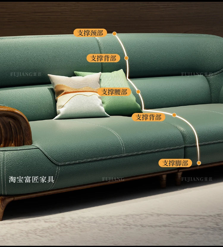 Leather sofa modern high-end villa living room 123 combination solid wood furniture simple and modern