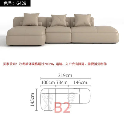 20031A Curved Leather Sofa First Layer Cowhide Semicircle Living Room Italian Modern Simple High-End Elegant