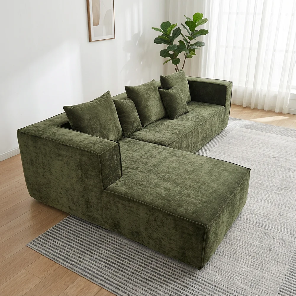 For Modern L-Shape Compressed Corner Sofa Set in a Box Fabric 45D Foam Sponge High Density Reclining for Living Room Furniture