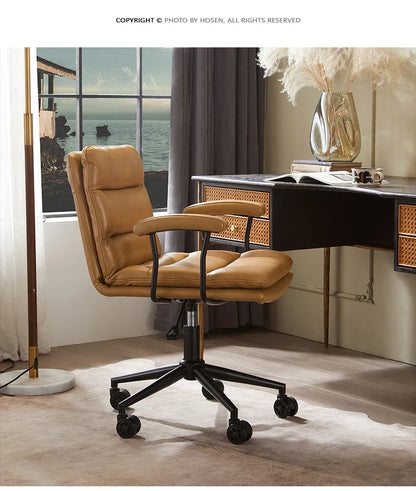 N Nordic Simple Leather Office Chair Home Comfortable Computer Swivel Chair Mid-Ancient Retro Iron Art Armchair