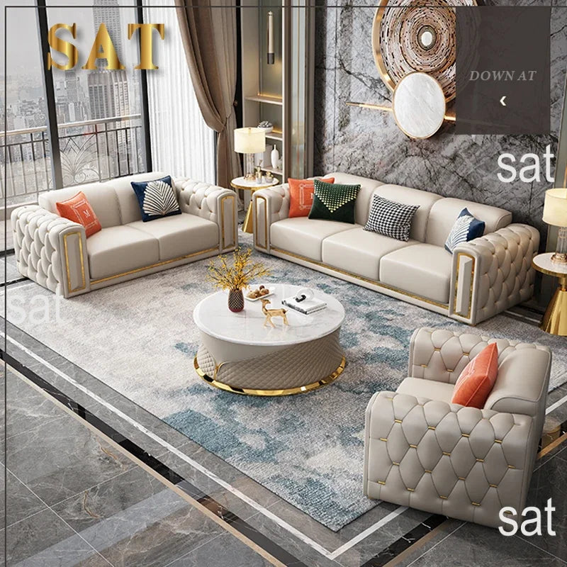 Luxury Design Sectional 1 2 3 Seater Leather Tufted Sofa Set Modern U Shape Living Room Furniture
