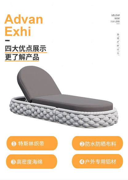 Outdoor Rattan Aluminum Alloy Lounge Bed Leisure Hotel Beach Open-Air Sofa Recliner Set
