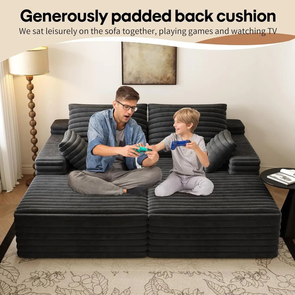 Oversized 80 Double Lounge Chaise Sofa Bed, Plush Cloud Upholstered Deep Seat, No Assembly Needed, Modern Comfort