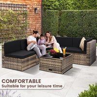 8 Pieces Outdoor Wicker Rattan Patio Furniture Sectional Set, Glass Top Table with Hidden Storage, 7 Sofa Sections, Oversized Cu