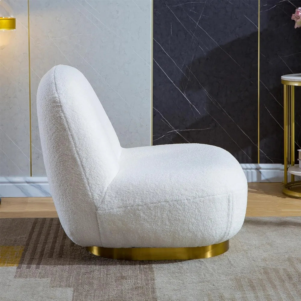 360° Swivel Accent Chair, Mid Century Modern Round Barrel Chair with Wide Upholstered, Lamb Wool Fabric Chair for Living Room,