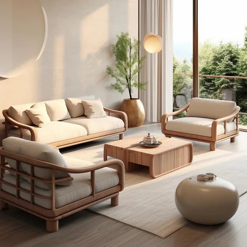 Minimalistic Wooden Sofa Stools Recliners Modern 3 Seater Lazy Living Room Couch Lounge