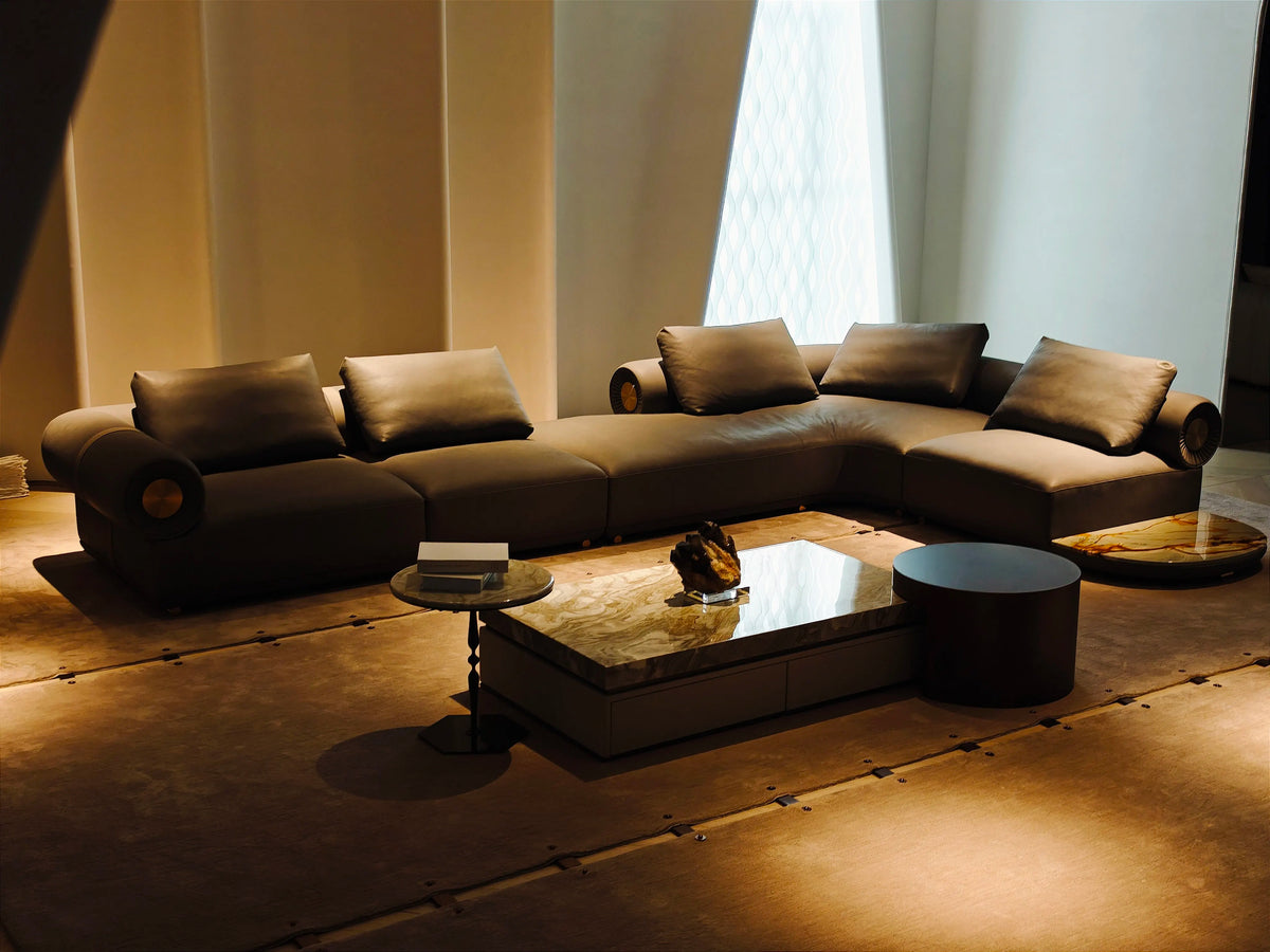 Modern Italian Villa Design Frosted Leather Modular Combination Sofa Set Luxury Reclining Corner Sofa Fabric Life Hotel Sponge