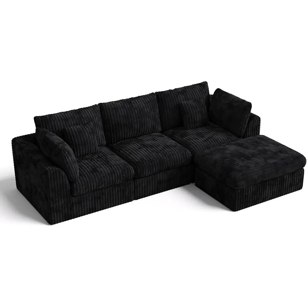 116” Cloud Sectional Couches for Living Room, Modular L Shaped Sofa with Ottoman, Deep Seat Chenille Sectional, Customized