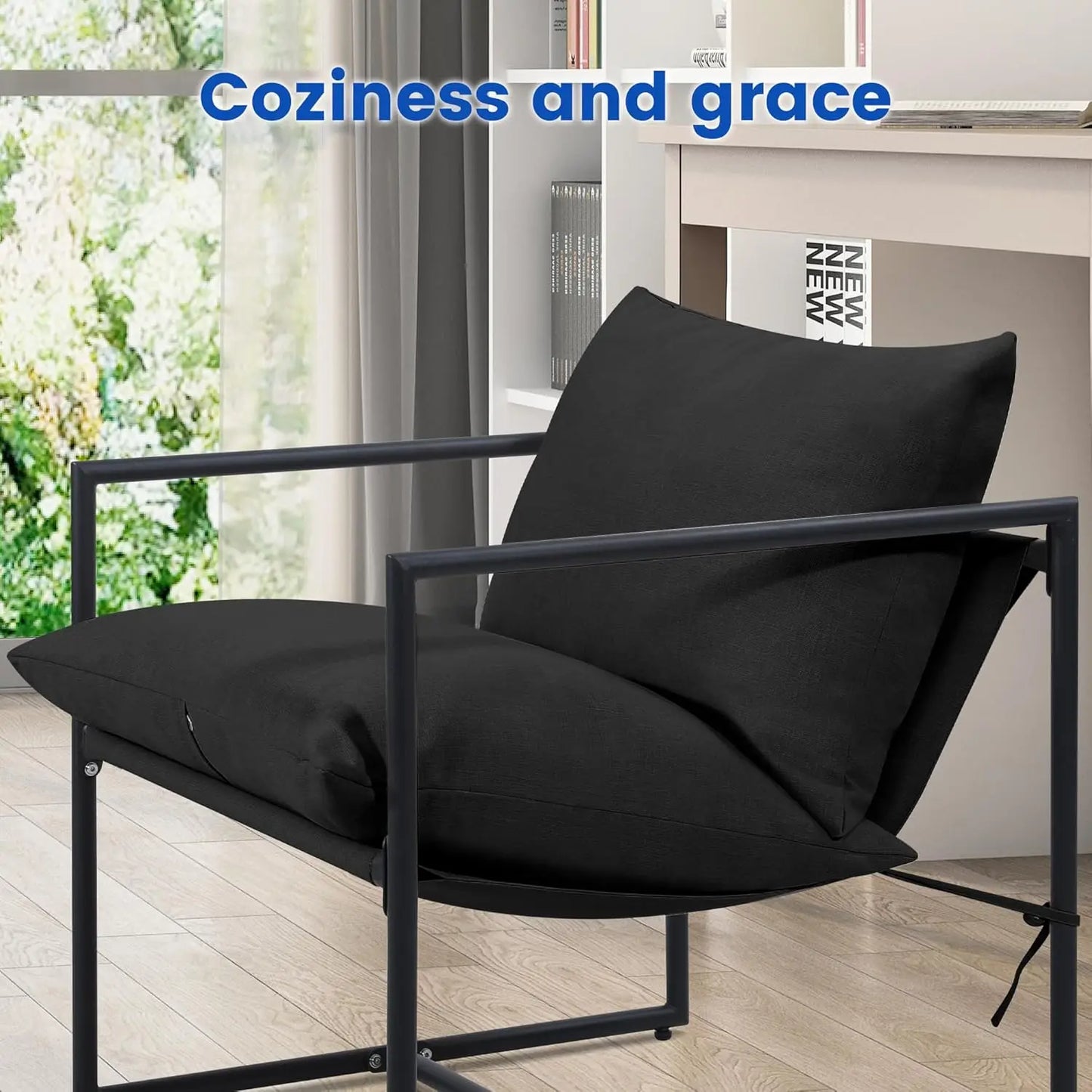2,Cozy Living Room Chairs, Square Metal Frame, Upholstered Soft Cushion, Sponge, 27.6" x27.6“x32.3, Easy Assembly, Black