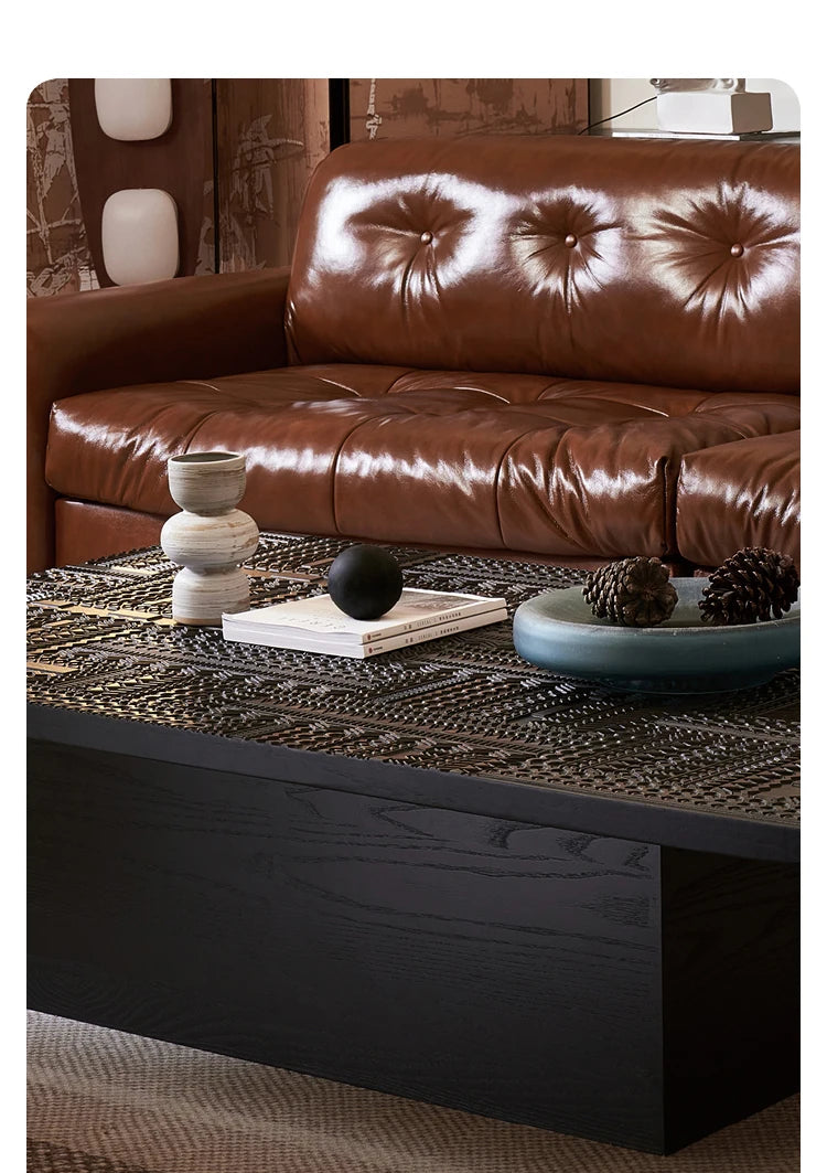 Retro coffee table light luxury high sense solid wood carving flower home living room minimalist high-end designer