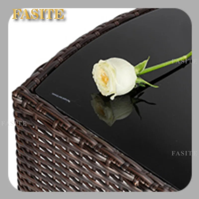 Outdoor Table, 3 PCS Wicker Outdoor Patio Set, with Glass Top Table Dining Chairs, Tables and Chairs Set of 2