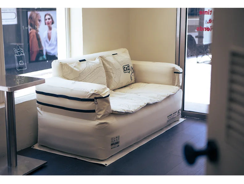 Double and Single Inflatable Sofa with Built-in Air Pump, Comfortable and Portable for Camping and Leisure Home Use
