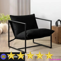 New2025-Aidan Sling Accent Chair, Metal Framed Armchair with Shredded Foam Cushioning, Black
