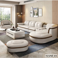 Luxury L-Shaped Genuine Leather Sectional Sofa Sets with USB, Bluetooth Speaker - MANBAS Living Room Italian Leather Couches