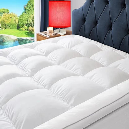 Mattress Topper for Back Pain, Extra Thick Mattress Cover Quilted Fitted Mattress Protector Plush Pillow Top Deep Elastic Pocket