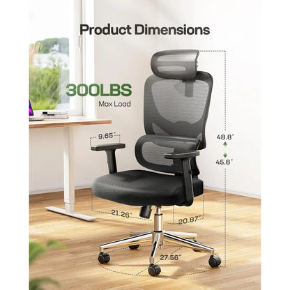 Ergonomic Office Gaming Chair with Adjustable Lumbar Support, Breathable Mesh Seat & Rocking Function - Black