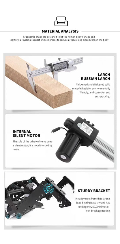 Power Reclining Sofa Couch with Wireless Charger 3 Seaters Recliner  Reading Light Leather Bluetooth Speaker Theater Seating LED