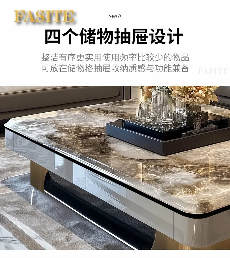 LightLuxury Coffee Table Living Room Home High-end Rectangular Luxury Stone Tea Table New High-end Villa Large Flat Coffee Table