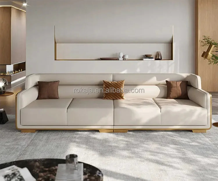 High-end combination sofa set Luxury gold stainless steel back Modern fabric Chesterfield 1 2 3 4-seat sofa Villa leisure
