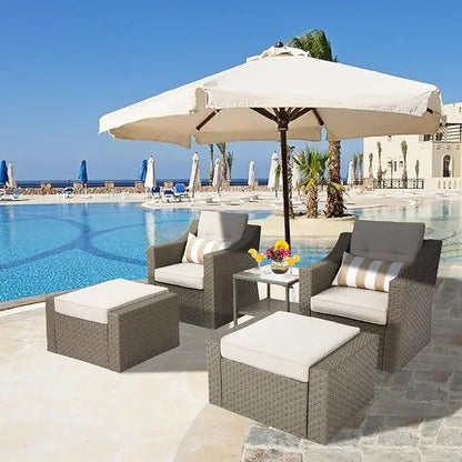 Outdoor Patio Furniture Conversation Set Rattan Wicker Chairs and Glass Top Table All-Weather and Thick Cushions